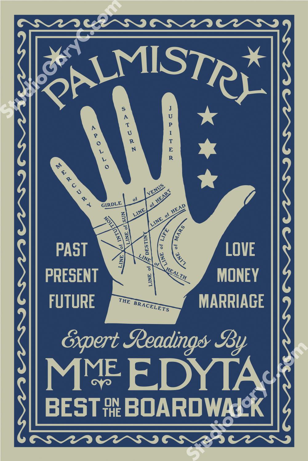 1920's Boardwalk Palm Reader Poster - Sign (1500x1500), Png Download