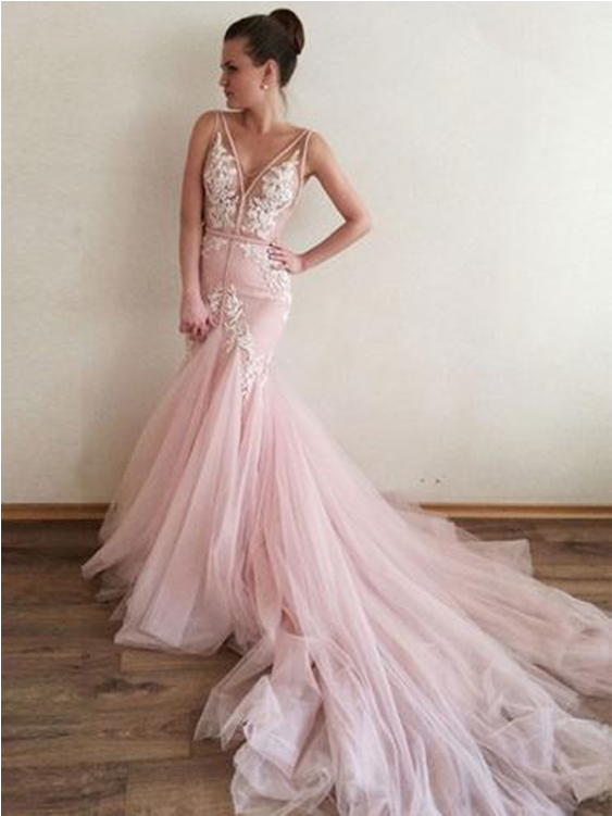 Sexy Mermaid Prom Dresses Tulle Long Evening Dress - Pink Mermaid Wedding Dresses (750x750), Png Download