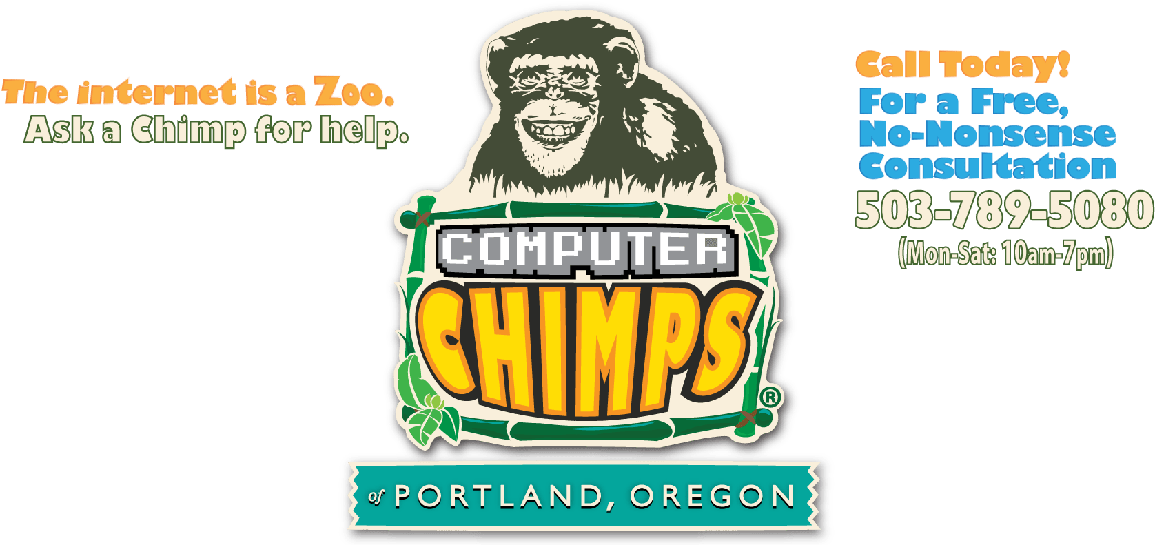 Computer Chimps Of Portland Oregon - Illustration (1800x800), Png Download