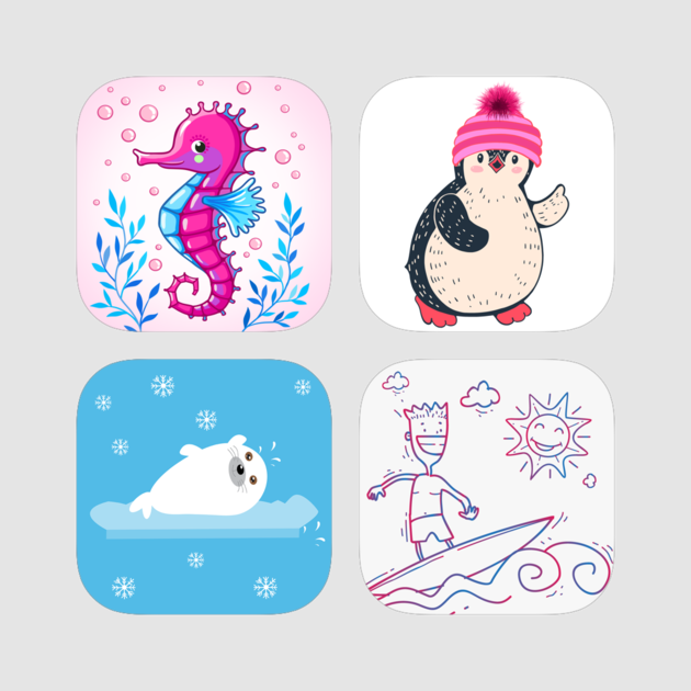 Amazing Sea Life With Horse, Seal, Penguin & Beach - Drawing (630x630), Png Download