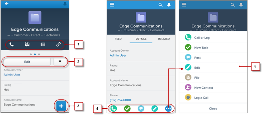 Comparison Of Location Of Actions - Salesforce1 App (1000x438), Png Download