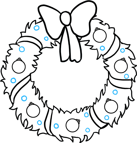 How To Draw Christmas Wreath - Outline Drawing From Christmas (680x678), Png Download