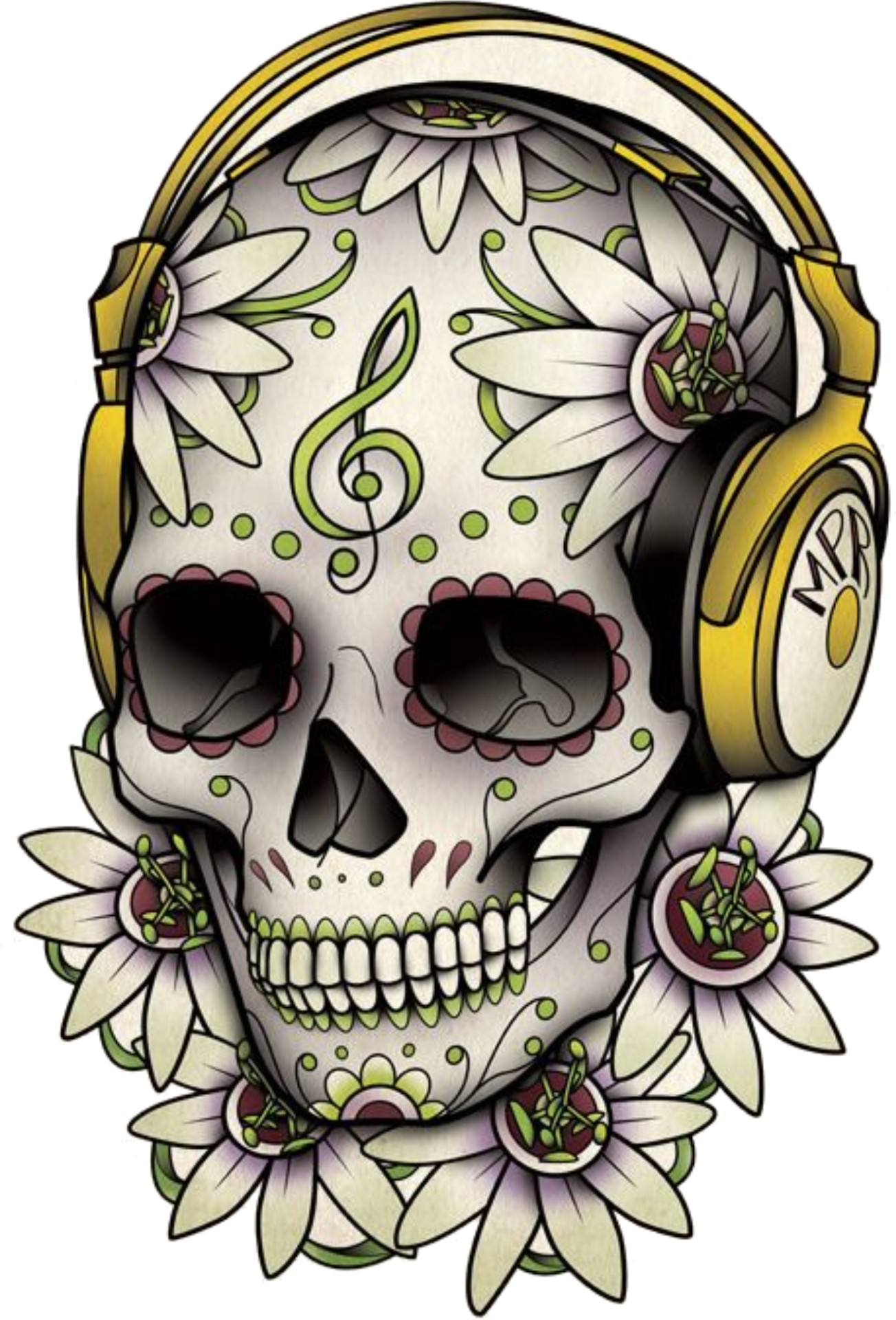 Tattoo Skull Calavera Dead Drawing Of The Clipart - Day Of The Dead Skull Music (1304x1920), Png Download