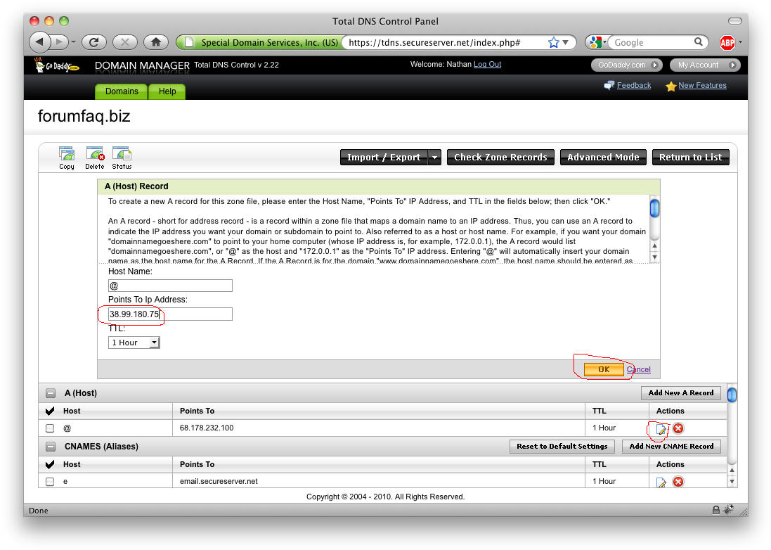 Click Ok - Godaddy Control Panel (1110x795), Png Download