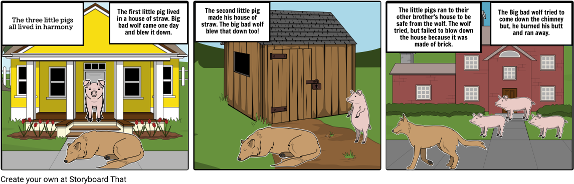 The Three Pigs - Cartoon (1164x385), Png Download