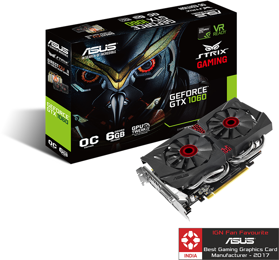 Asus Strix Geforce Gtx 1060 Oc Edition 6gb Gddr5 Gaming - Vga Asus Strix Gtx1060 Dc2o6g (1000x1000), Png Download