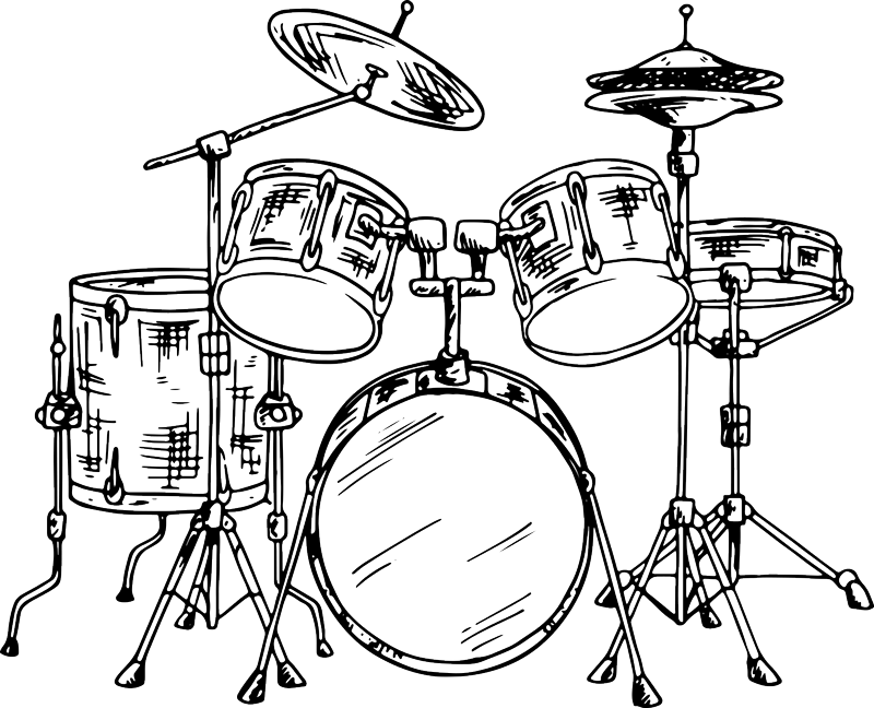 Drum Kit Wall Sticker - Sketch Of A Drum Set (800x648), Png Download