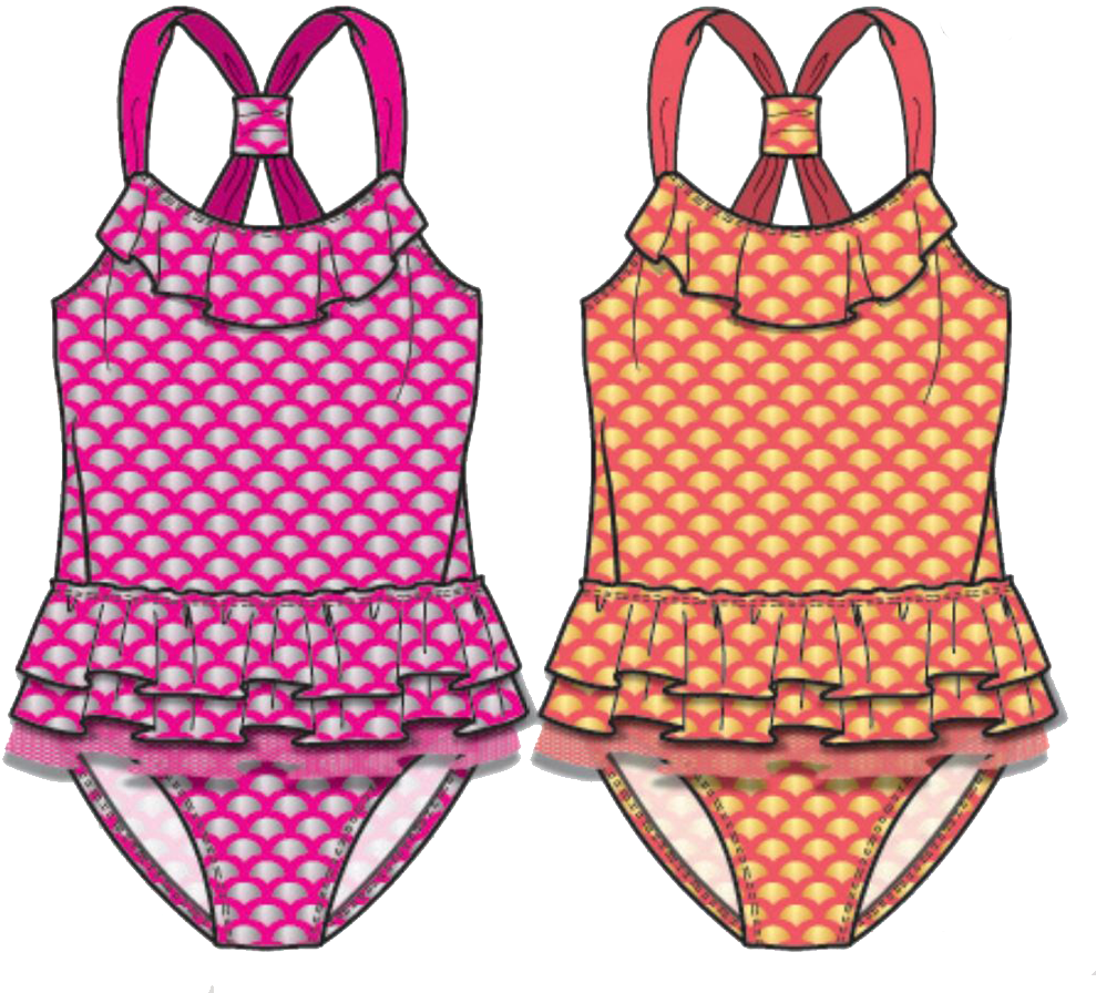 Swimwear Girls Ruffled Crossback Bright Pattern One - Polka Dot (1000x929), Png Download