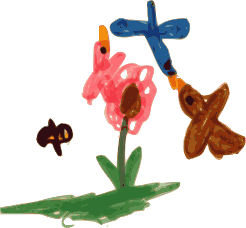 Kindergarten Art Birds, Bee, And Flower - Clip Art (800x743), Png Download