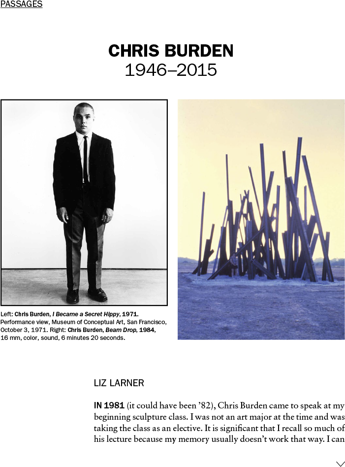 Artforum September 2015 Volume 54 Issue - Chris Burden (768x1024), Png Download