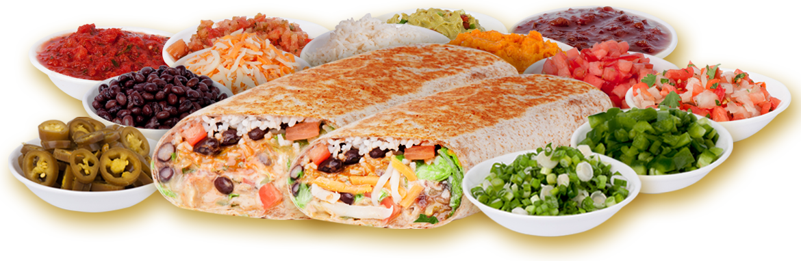 Fresh Ingredients Burrito Jax - Burrito Ingredients Png (1170x382), Png Download