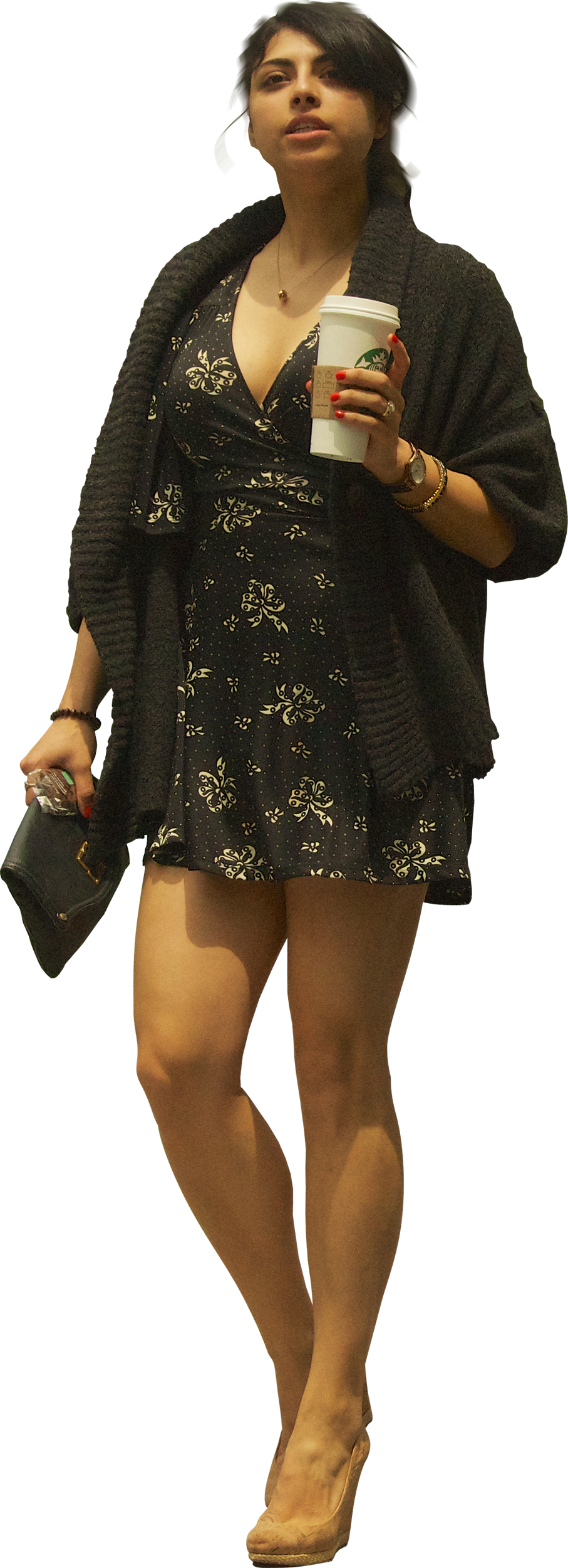 Woman With Coffee And Handbag - Coffee Person Png (907x2500), Png Download