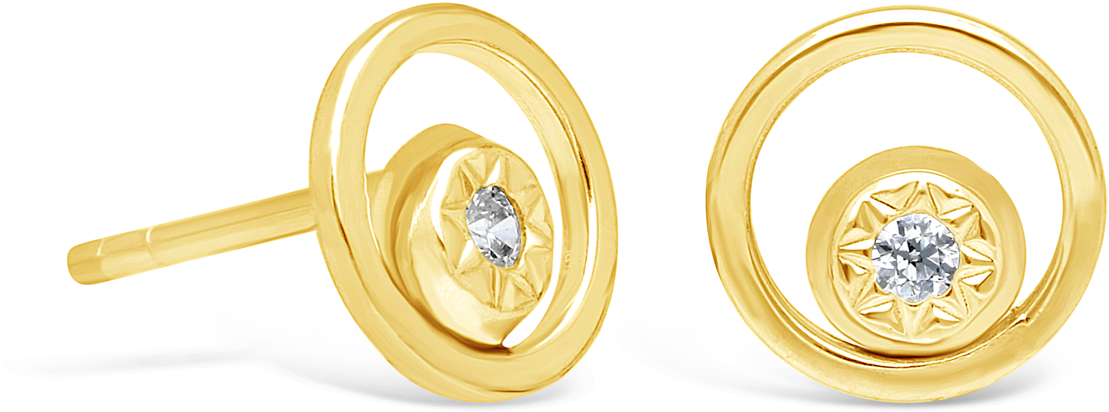 9ct Gold Open Circle Stud Earring With Cz In The Inside - Earrings (3000x3000), Png Download