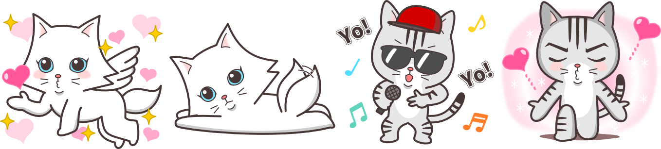 Line Stickers Of Cute Cat Small Snow - Cartoon (1358x307), Png Download
