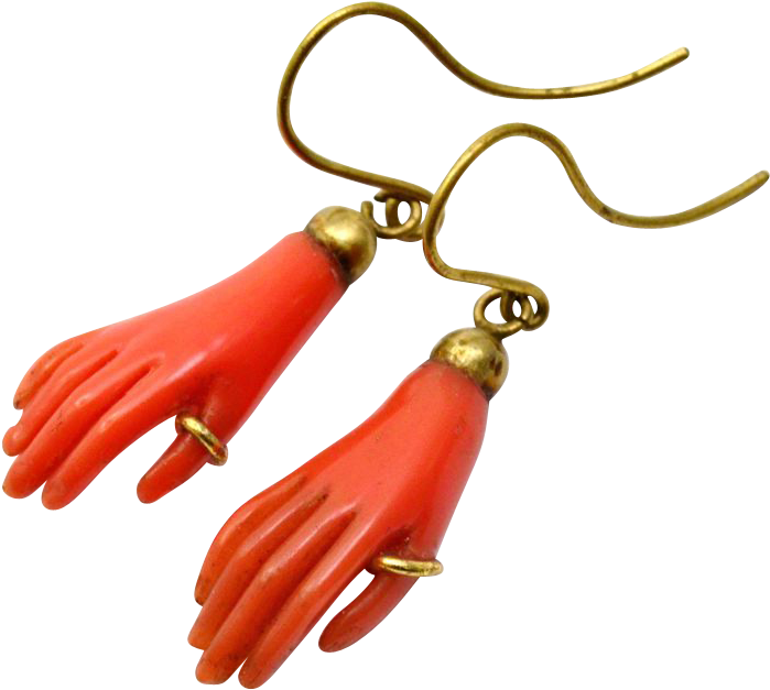 Antique Victorian Gold Filled Faux Coral Celluloid - Hand Shaped Jewelry (698x698), Png Download