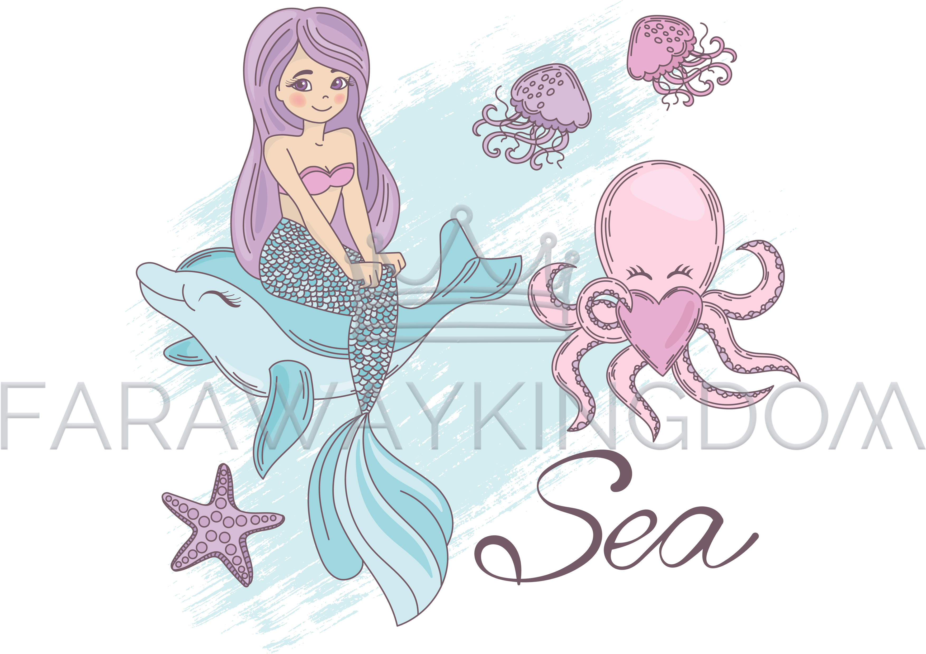 Mermaid Sea Cartoon Travel Tropical Vector Illustration - Cartoon (3508x2480), Png Download