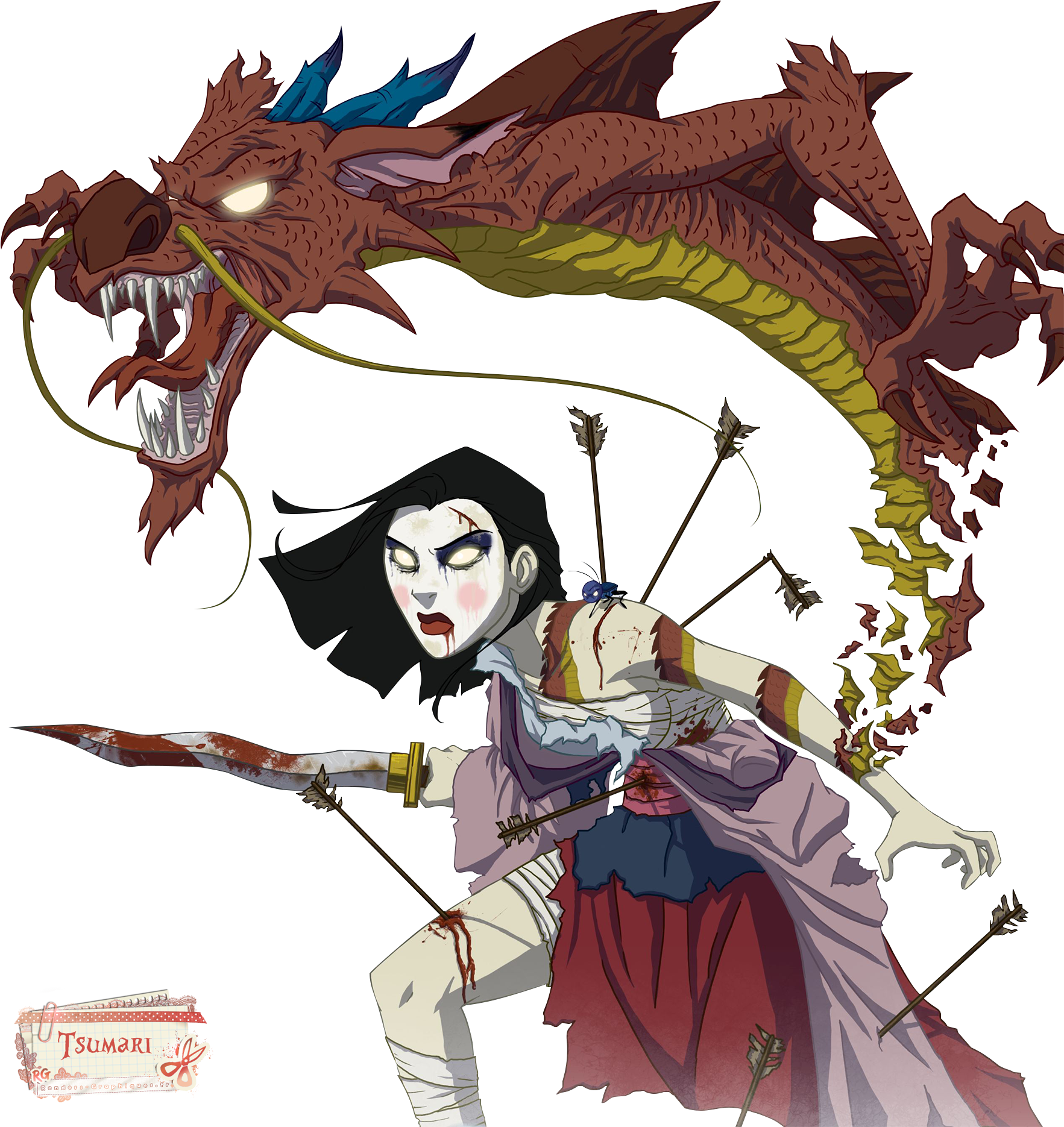 Renders Mulan Mushu Zombie Dragon Fleche Sabre Epee - Twisted Disney Princesses (1777x2100), Png Download