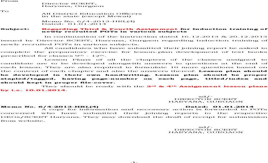 Notice Regarding 3rd & 4th Assignment For Induction - Document (1200x630), Png Download