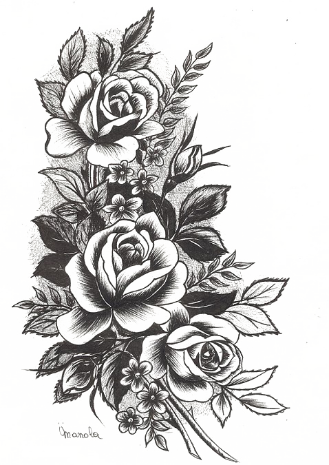 Rose Tattoo Png High-quality Image - Flowers Design Tattoo (478x675), Png Download