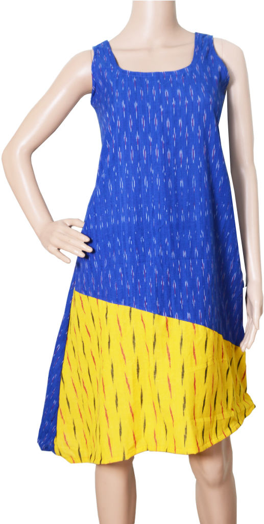 Blueyellowkalamkari Frock1 - Day Dress (1024x1024), Png Download