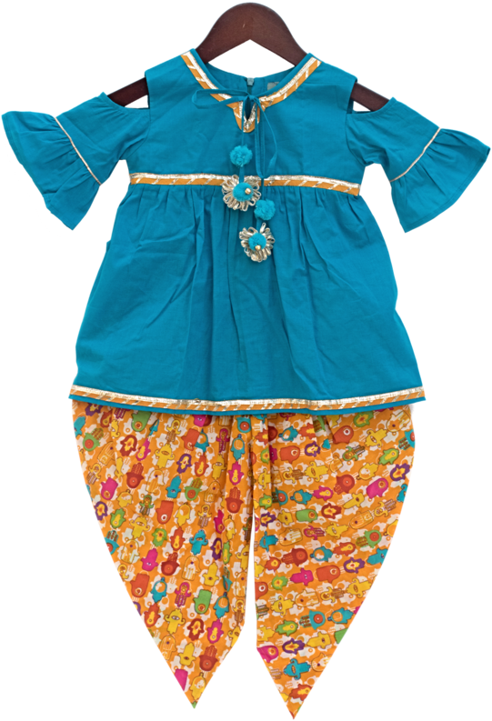 Blue Kurti With Printed Dhoti - Costume (580x870), Png Download