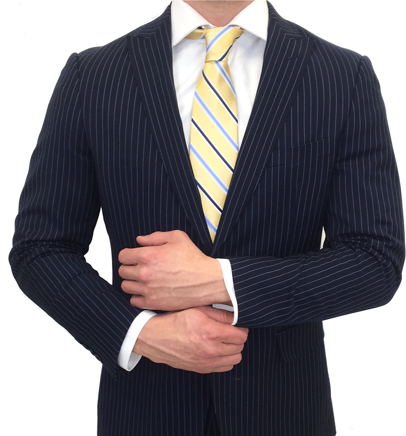 Premium Navy Pinstripe Suit Single Breasted - Formal Wear (1467x1524), Png Download