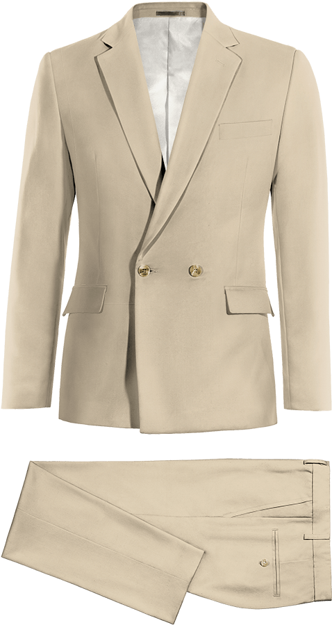 Beige Double Breasted Cotton Suit - Traje Mao Hombre Gris (600x990), Png Download