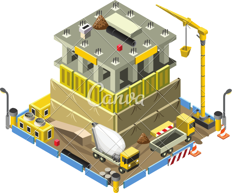 Building Under Construction 3d Building Isometric Vector - Building Under Construction 3d (800x666), Png Download