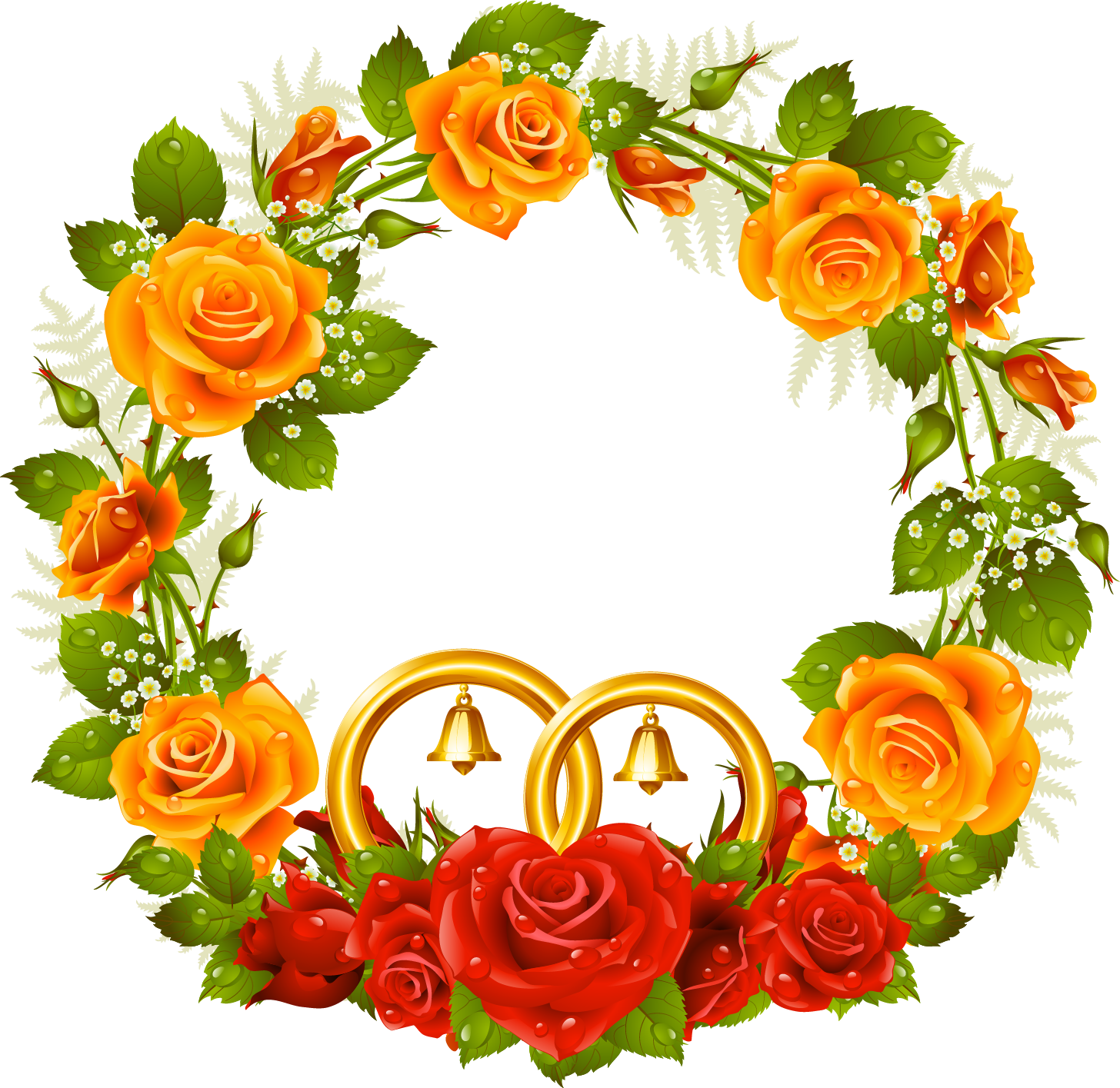 Свадебный Венок С Желтыми Розами Orange Weddings, Flower - Rose Frame (1456x1415), Png Download