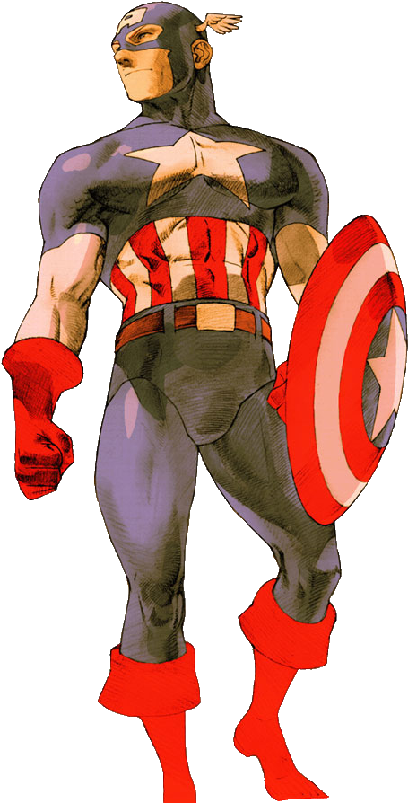 Captain America Clipart Muscular - Marvel Vs Capcom 2 Captain America (500x900), Png Download