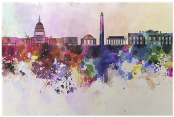 Washington Dc Skyline In Watercolor Background Poster - Washington Dc Skyline (400x400), Png Download