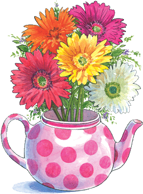 Tea Pot And Flowers Lg - Tea (300x404), Png Download