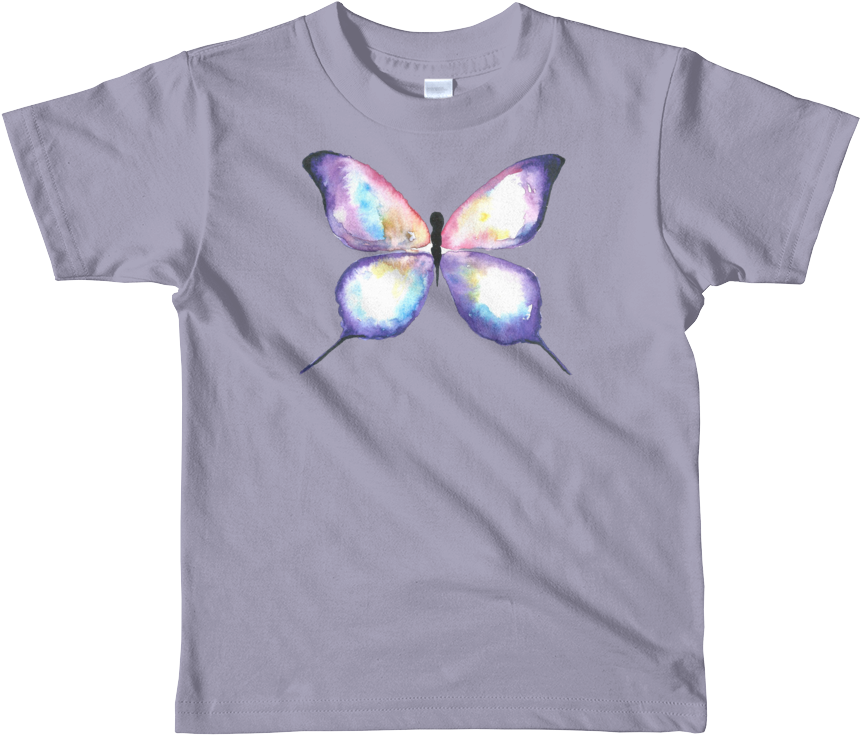 Lilac Watercolor Butterfly Short Sleeve Kids T-shirt - T-shirt (1000x1000), Png Download