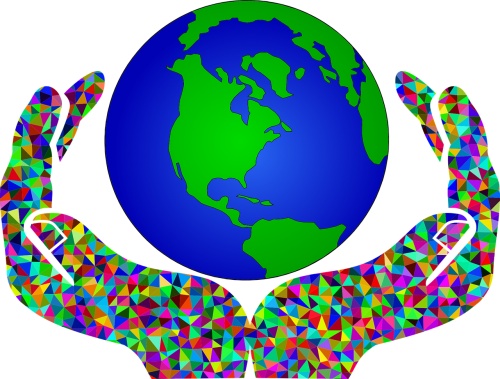 Poly,polygon - Hands Holding Up The World (500x379), Png Download