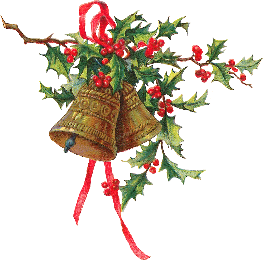 Holley Clipart Printable Christmas - Christmas Holly With Bells (1023x1081), Png Download