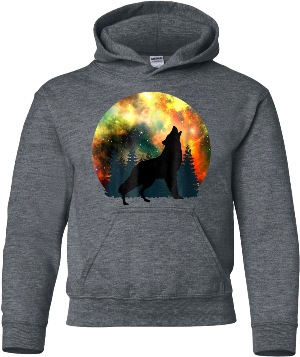 Psychedelic Wolf Howling Shirt Galaxy Nebula Full Moon - Pi By Digits (youth Sizes) (1155x1155), Png Download