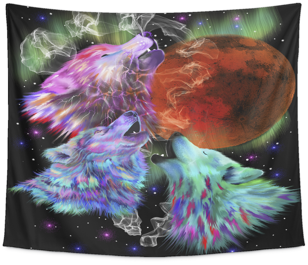Three Wolves Howling Tapestry - Outer Space (1024x1024), Png Download