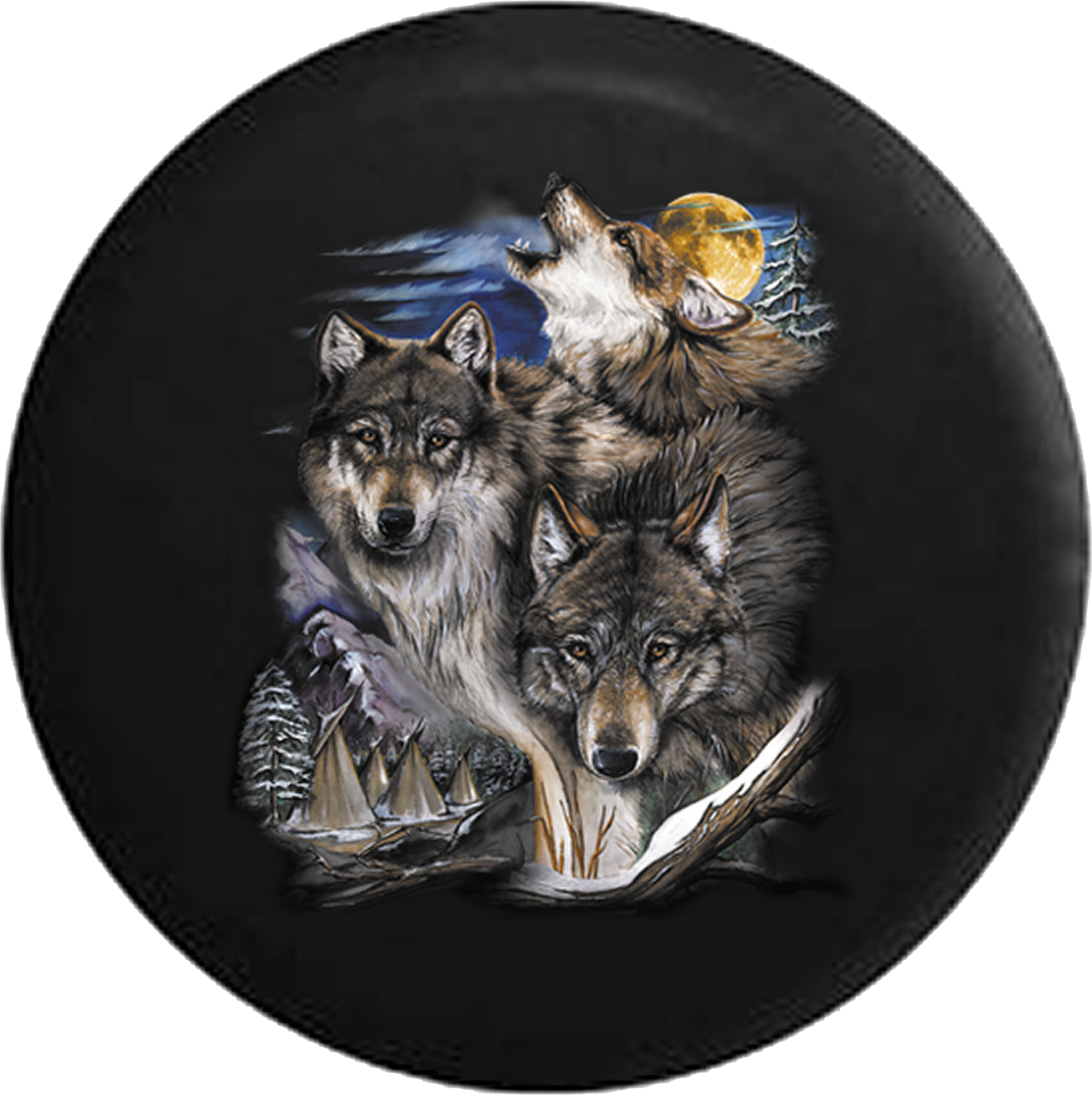 American White & Grey Wolves Howling In The Moonlight - Native American In Wolfs (1800x1804), Png Download
