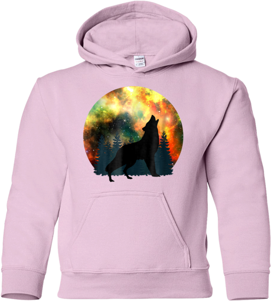Psychedelic Wolf Howling Shirt Galaxy Nebula Full Moon - Guava Juice Limited Edition Camouflage Youth Pullover (1024x1024), Png Download