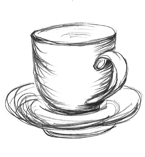 Drawn Tea Cup Transparent - Sketch Of A Teacup (470x508), Png Download
