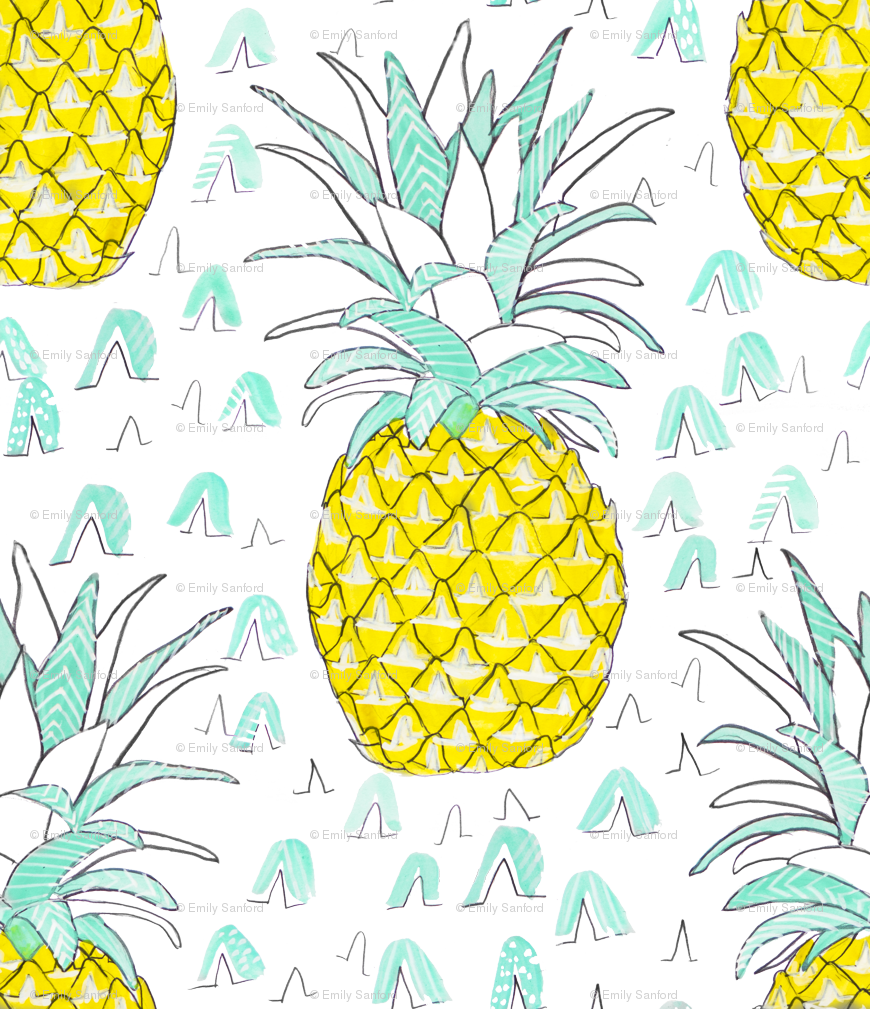 Banner Freeuse Library Wallpaper Emilysanford Spoonflower - Watercolor Pineapple By Emilysanford - Customized Wallpaper (870x1009), Png Download