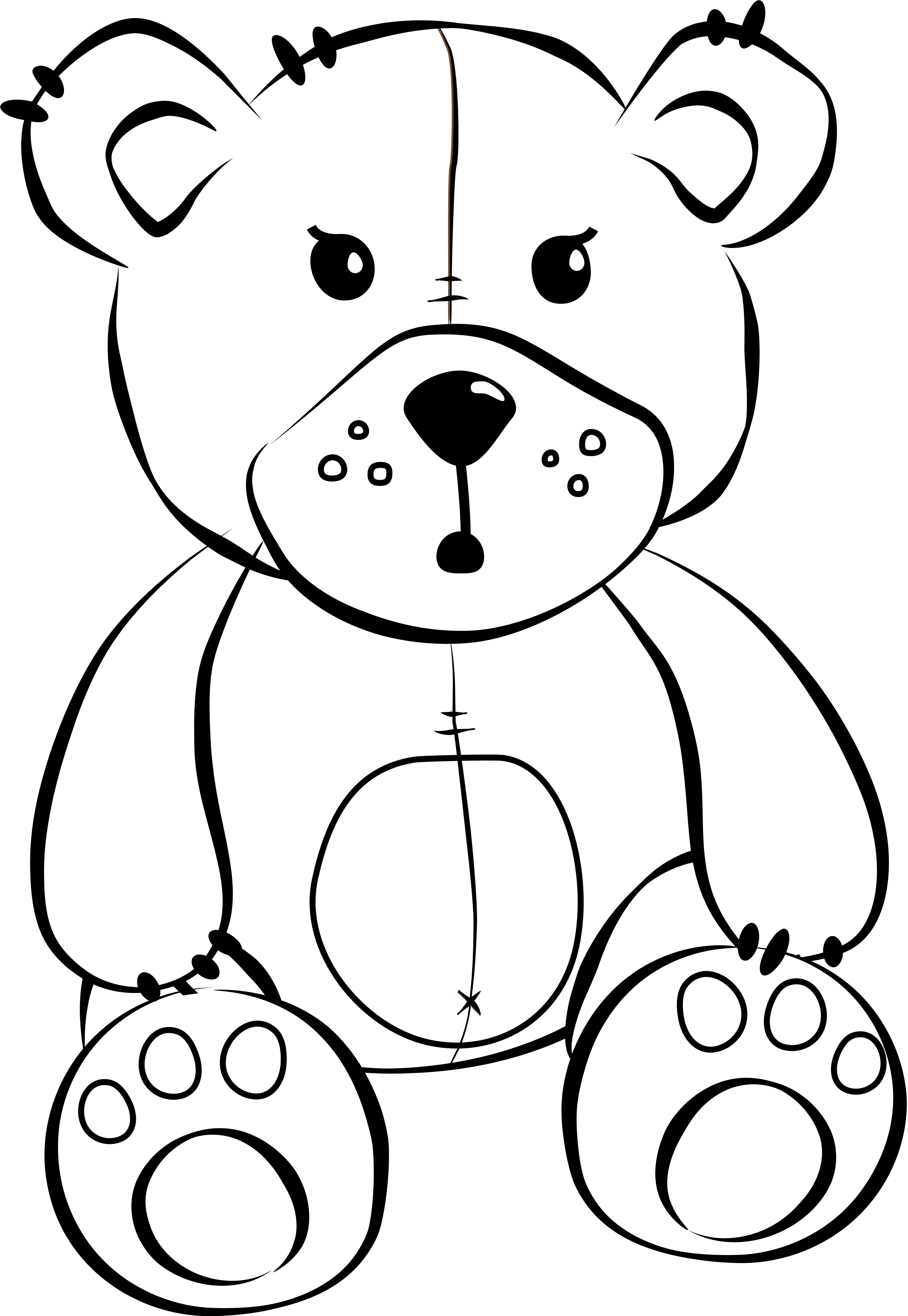 Teddy Bear Black And White White Bear Cartoon Free - Cartoon Drawing Of A Teddy Bear (4444x6393), Png Download