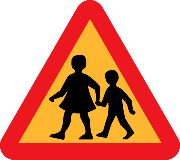 Child And Parent Crossing Road Sign Clip Art At Clker - Children Crossing Symbol (600x533), Png Download