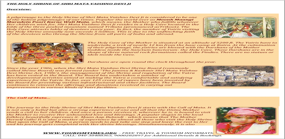 Mata Vaishno Devi Tourism Information The Holy Shrine - Brochure (1200x630), Png Download