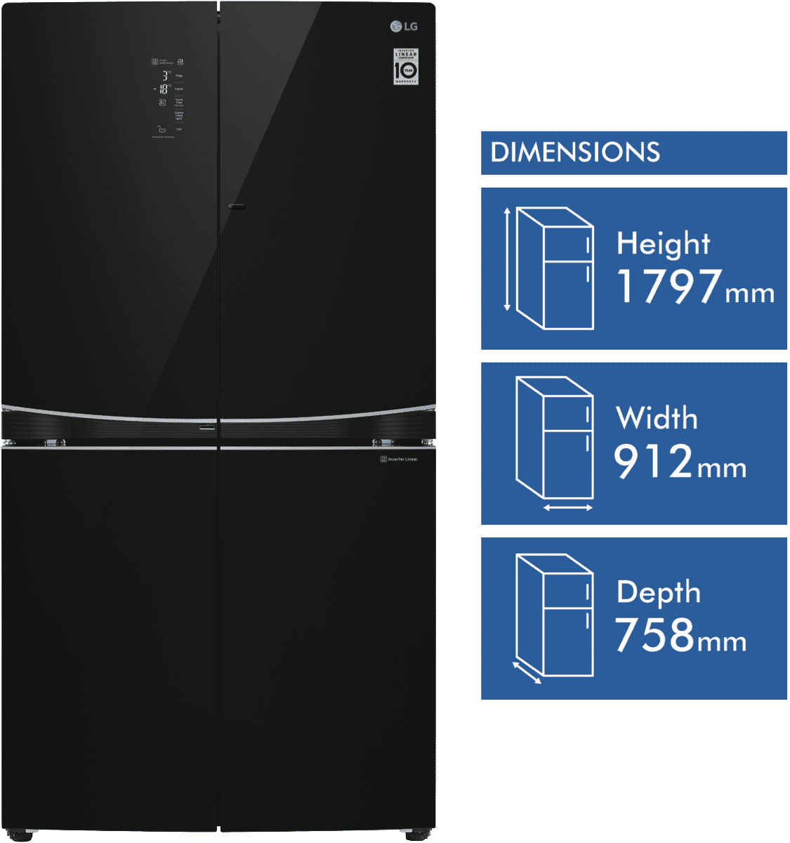 New Lg Gf-d725bml 725l French Door Refrigerator - Refrigerator (1125x1200), Png Download