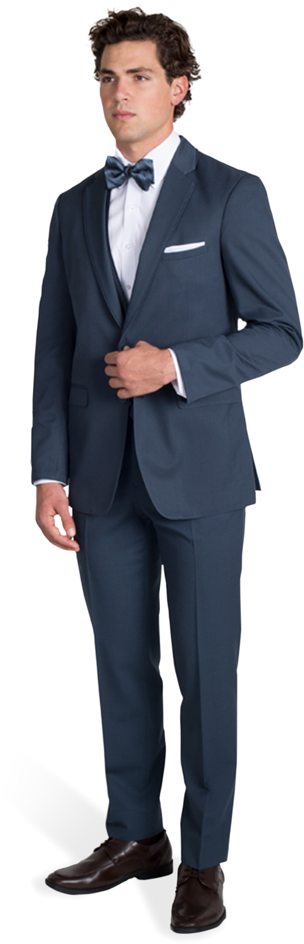 Slate Blue Notch Lapel Suit - Navy Blue Checked Suit (990x1980), Png Download