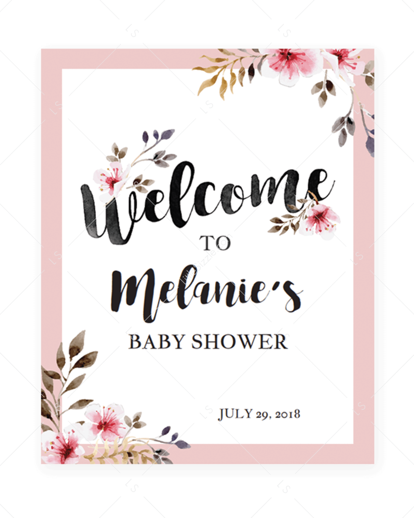 Blush Flowers Welcome Sign For Shower Party By Littlesizzle - Baby Shower Predictions Printable (819x1024), Png Download