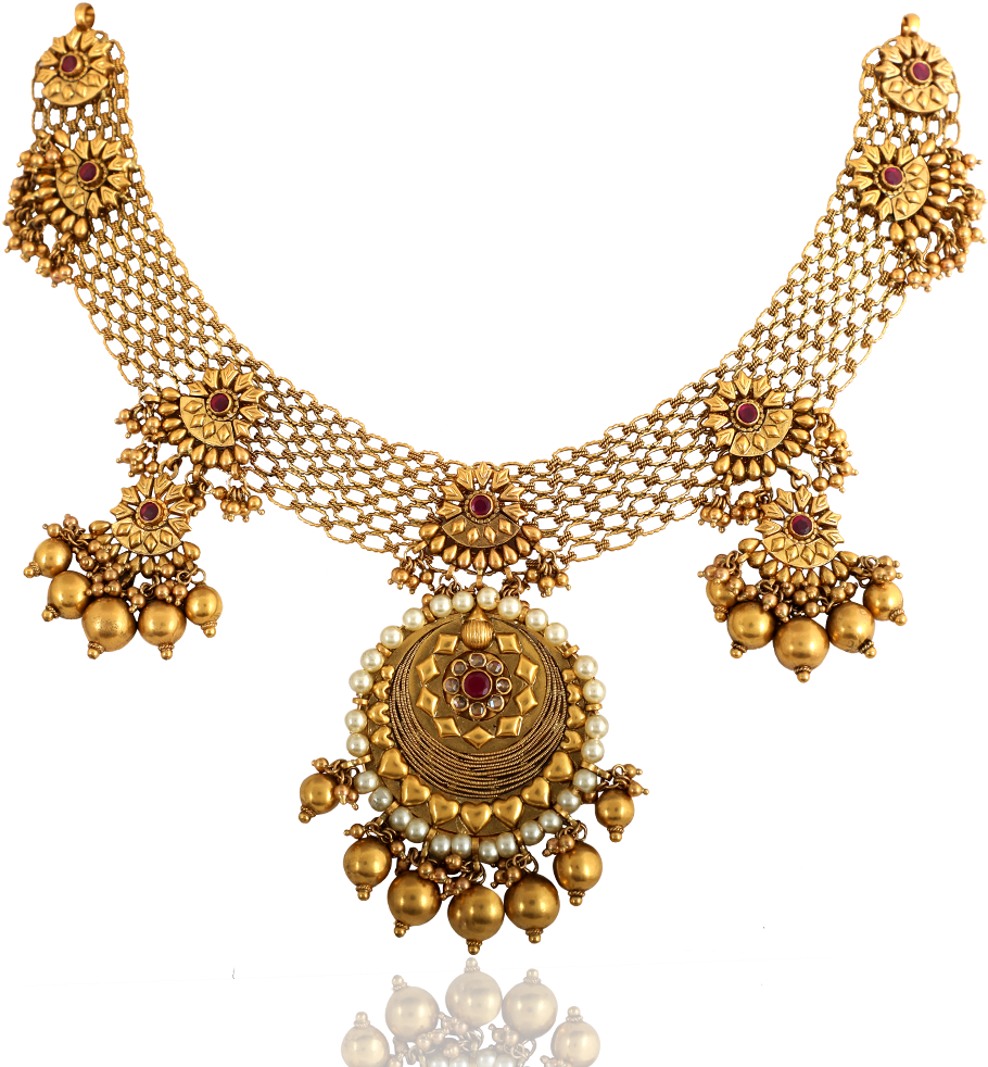 Antique Floral Grace Gold Necklace (1000x1000), Png Download
