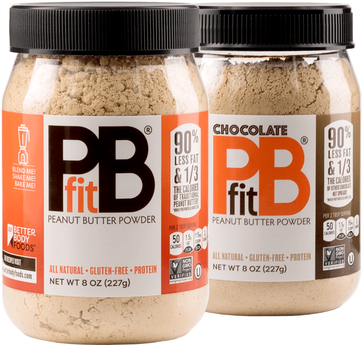 Original Powdered Nut Butter Container Next To A Chocolate - Pb Fit (1197x1238), Png Download