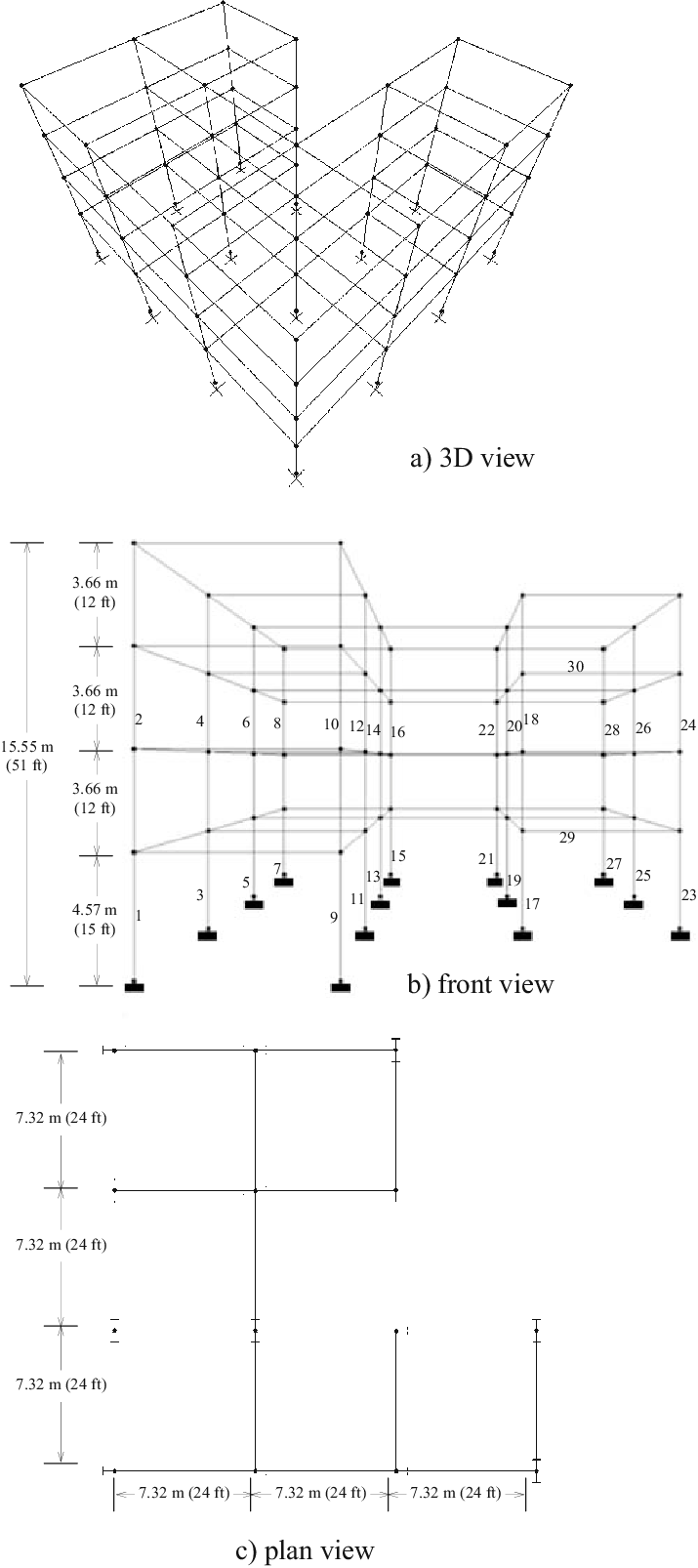 132-member Unbraced Space Steel Frame A 3d View, B - Diagram (715x1606), Png Download